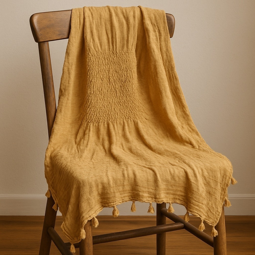 40”x45” Cotton/Linen Light Tan or Beige Scarf.